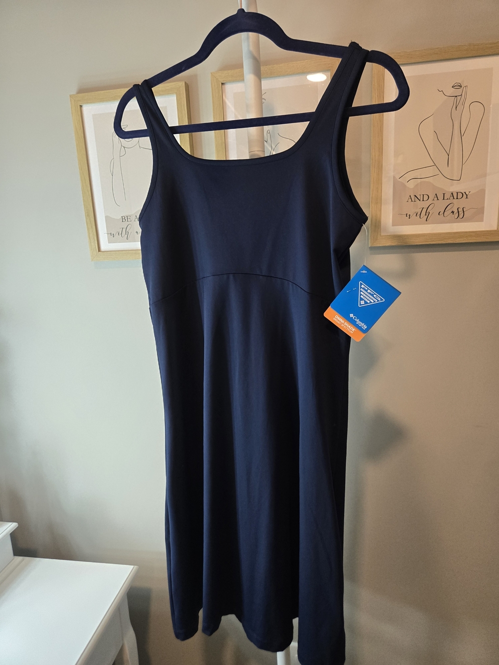 Navy PFG Sleeveless Midi Dress with Scoop Neck